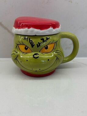 The Grinch Christmas Holiday Ceramic Mug with Santa Hat - Green & Red